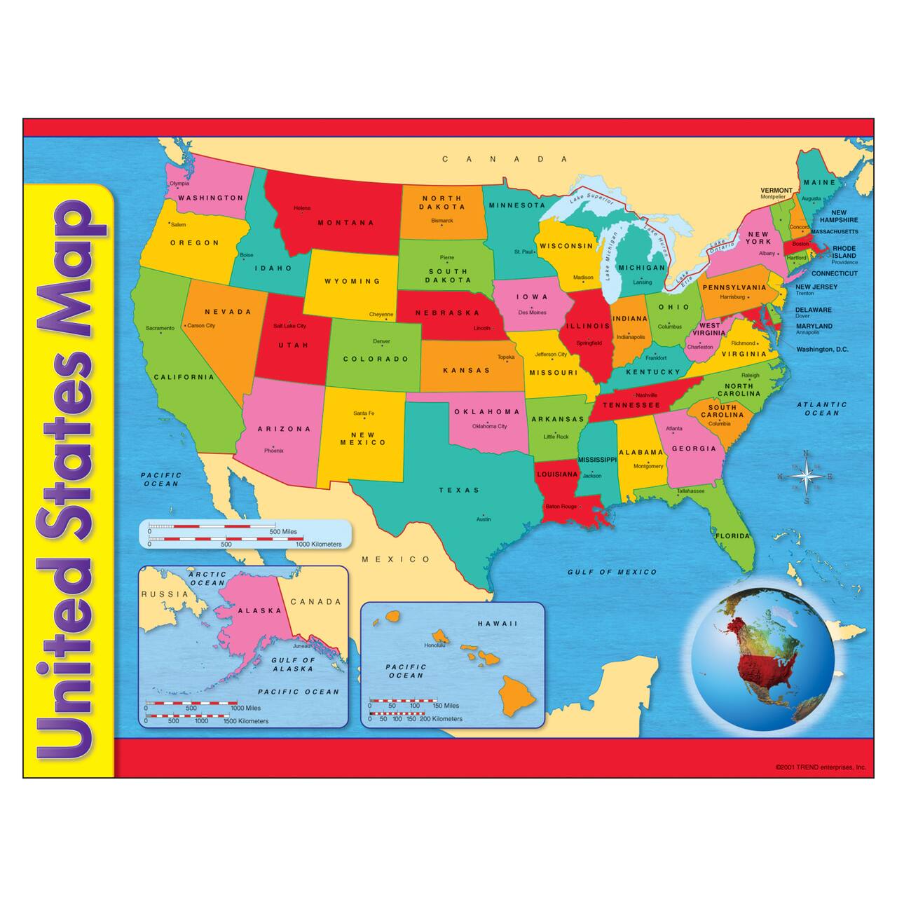 United States Map Learning Chart, 17&#x22; x 22&#x22;, 12 Pack